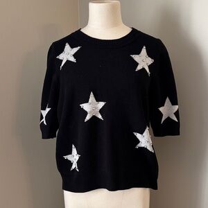 Nanette Lepore Black and White Star Knit Sweater with Rhinestones Sz L